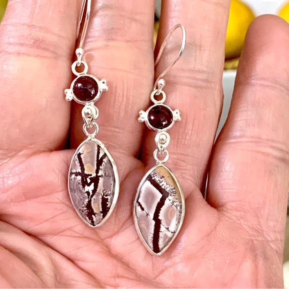 Sonoran Dendritic Rhyolite & Garnet Earrings - Picture 4 of 4